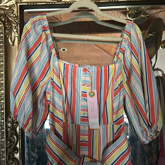 Tanya Taylor Line Multi Colored Stripe Dress In Midi - Picture 5 of 6